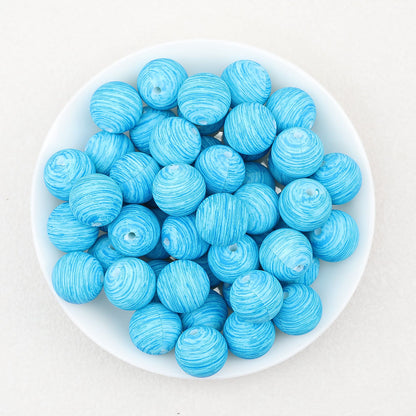15mm Ocean Style Printed Round Silicone Beads Green Blue 50pcs - Blue