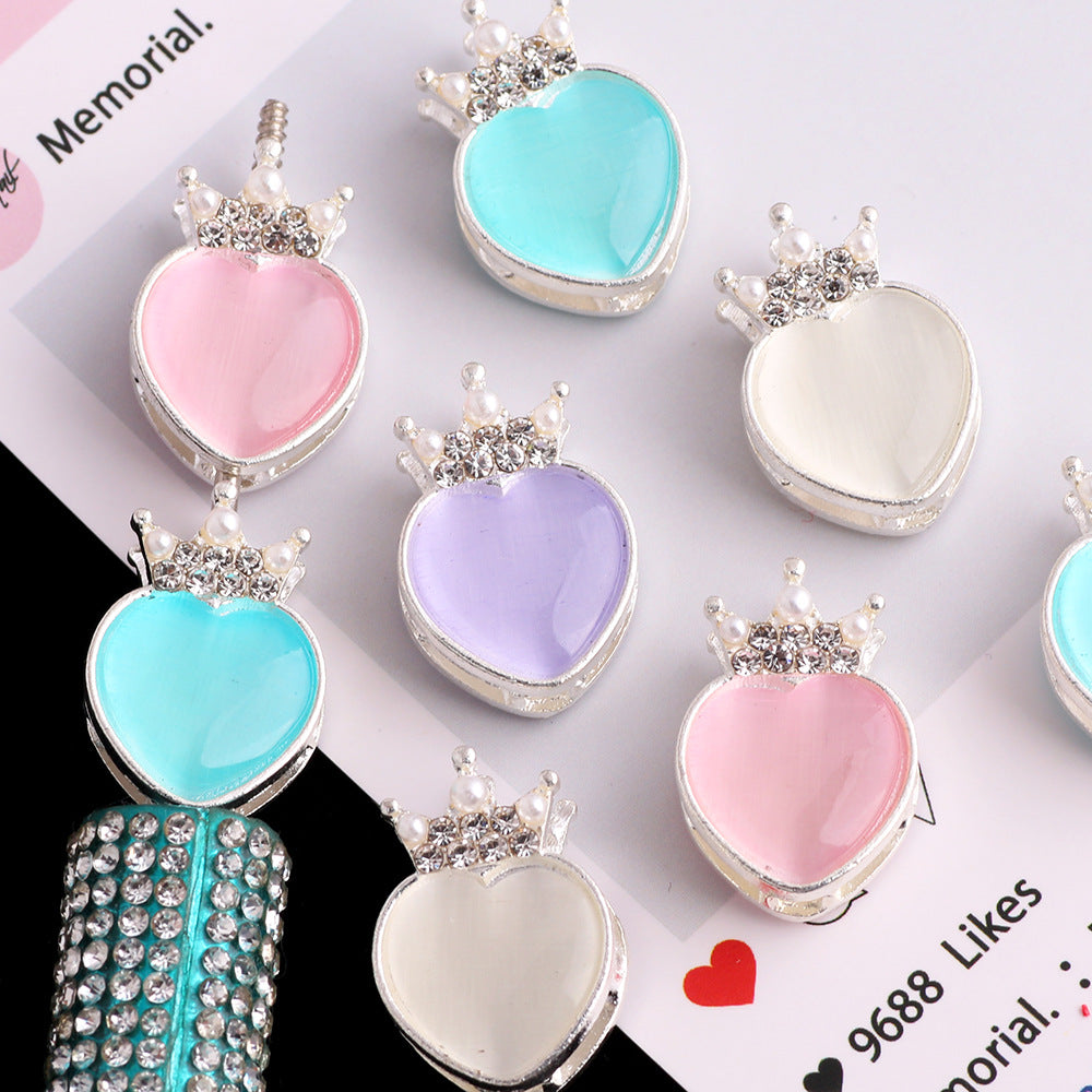 Alloy Heart Shaped Rhinestone Crown Beads 23mm 3pcs 4