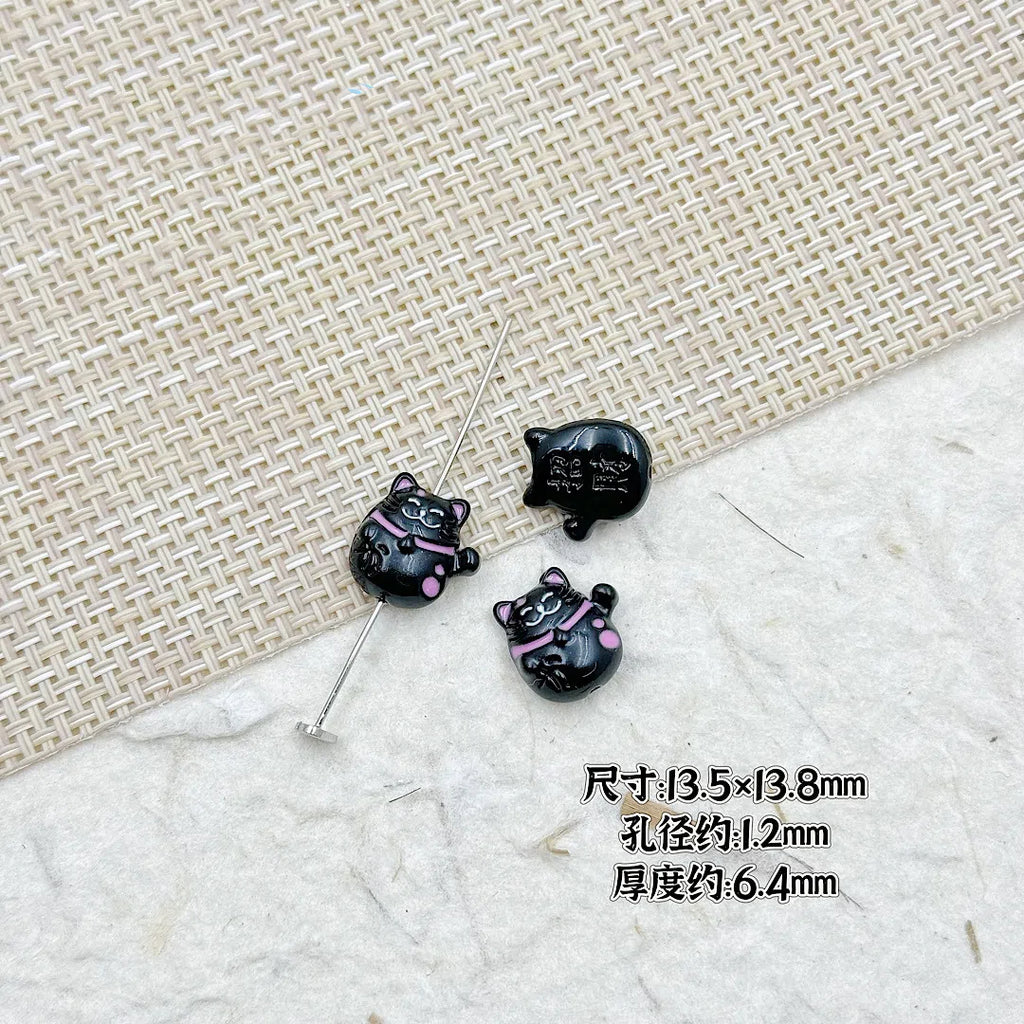 Fortune Cat Metal Beads 13mm Painted Glossy Lucky Colors 16