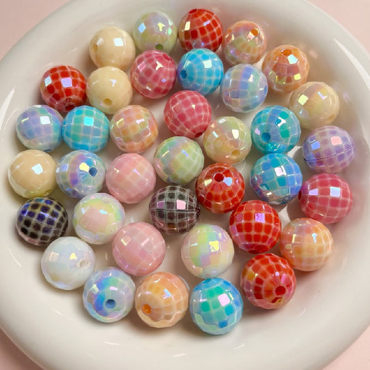 UV Finish Acrylic Plaid Round Beads 16mm Glossy Colorful 10pcs
