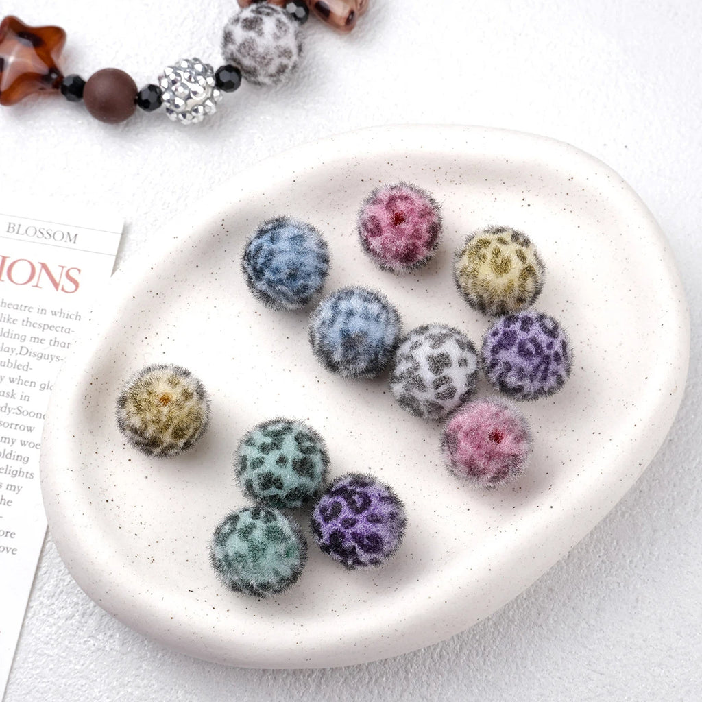 Flocking Leopard Acrylic Round Beads 15mm Colorful Mixed 20pcs 2