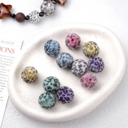 Flocking Leopard Acrylic Round Beads 15mm Colorful Mixed 20pcs 2