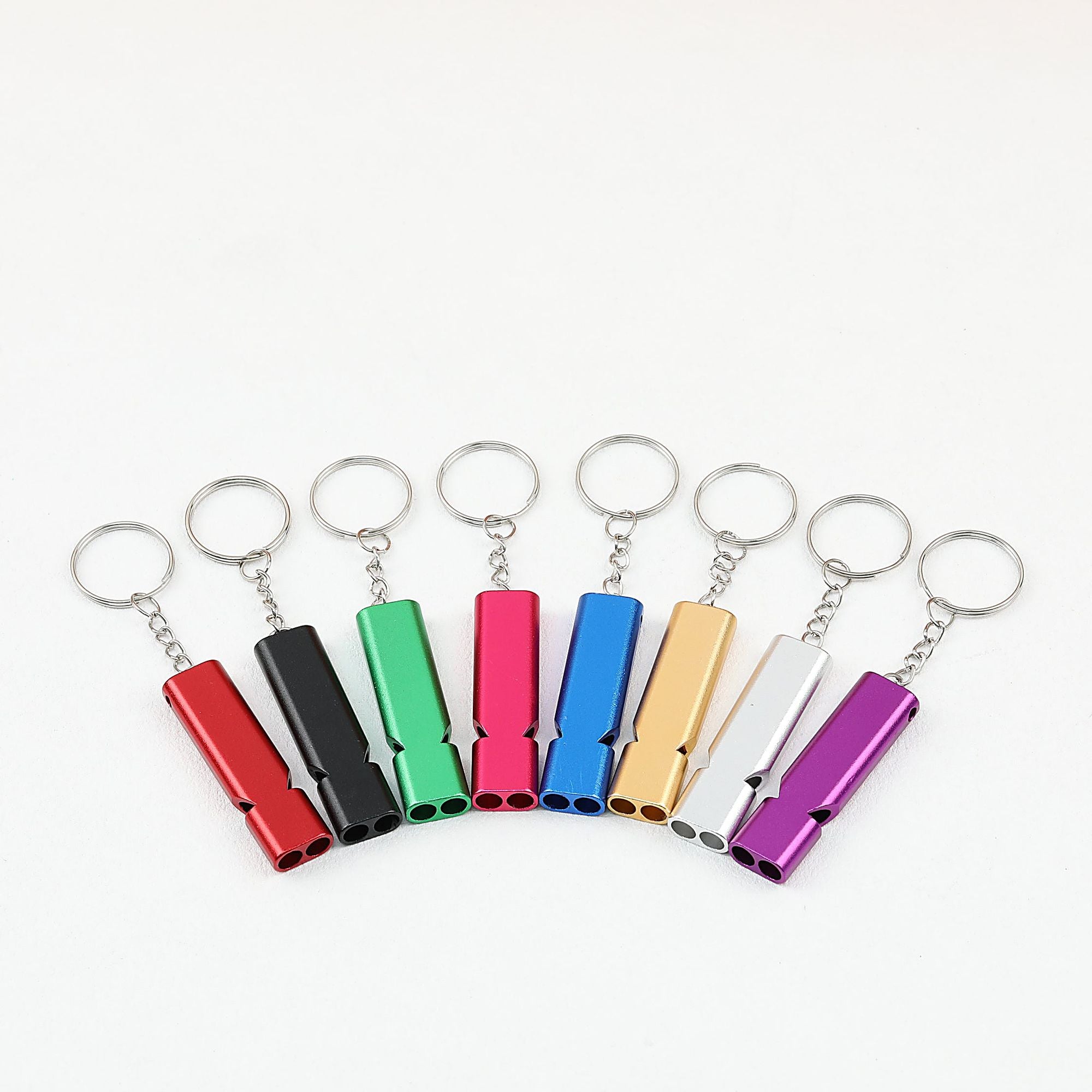 Survival Whistle Keychain Flat Aluminum Alloy Double Tube Self Defense