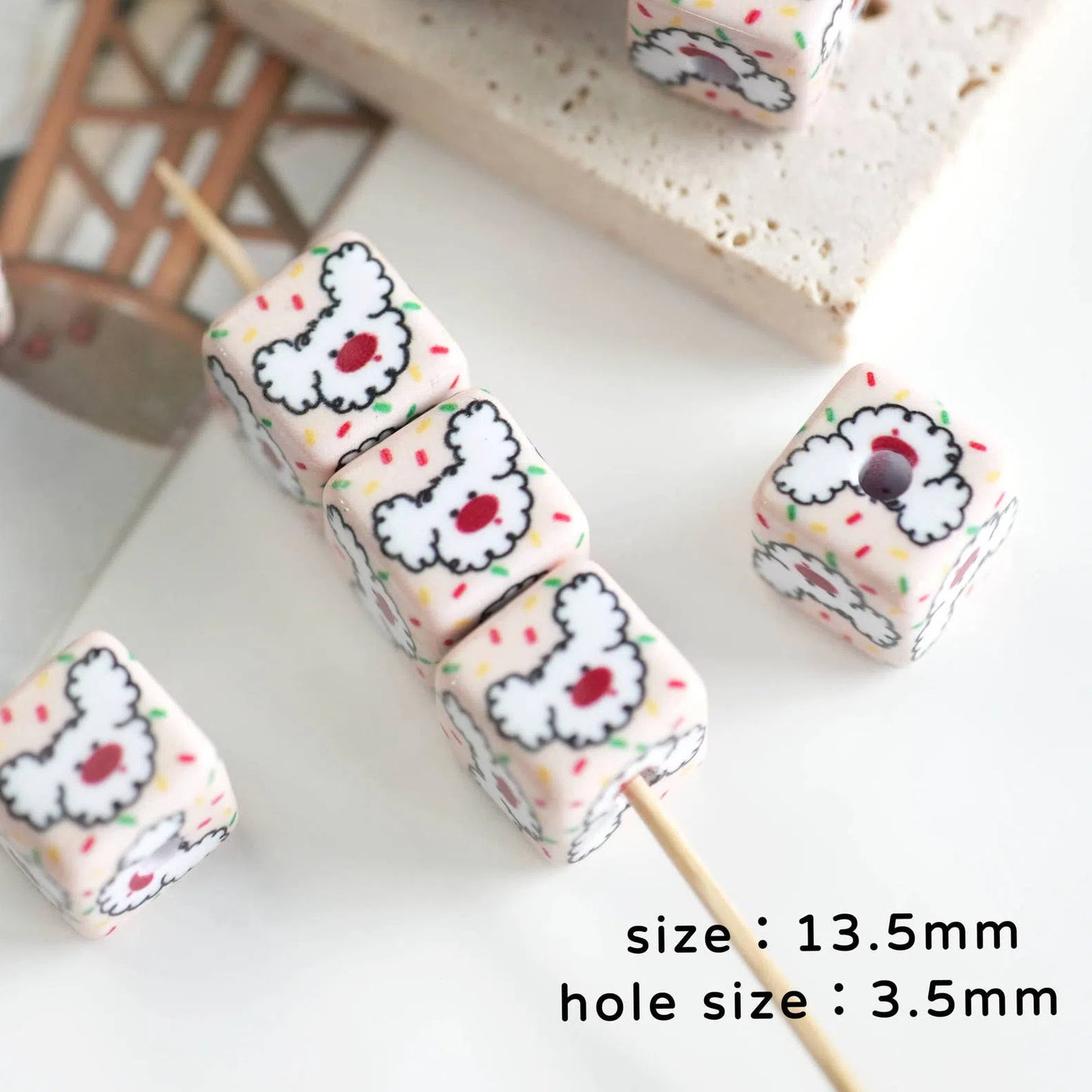Square Acrylic Beads 13.5mm Cheerful Puppy Printed 10pcs 6