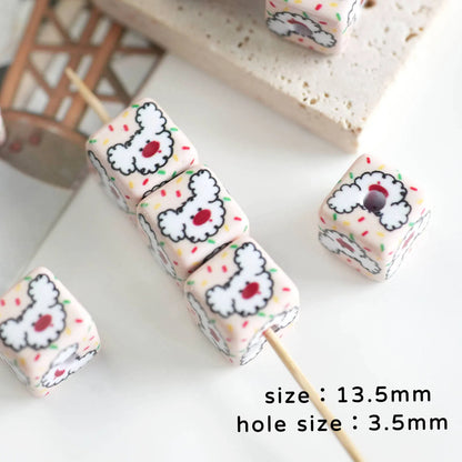 Square Acrylic Beads 13.5mm Cheerful Puppy Printed 10pcs 6