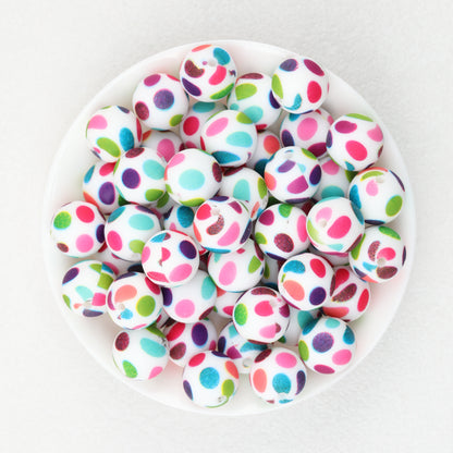 15mm Printed Cartoon Pattern Silicone Round Beads 50pcs 5