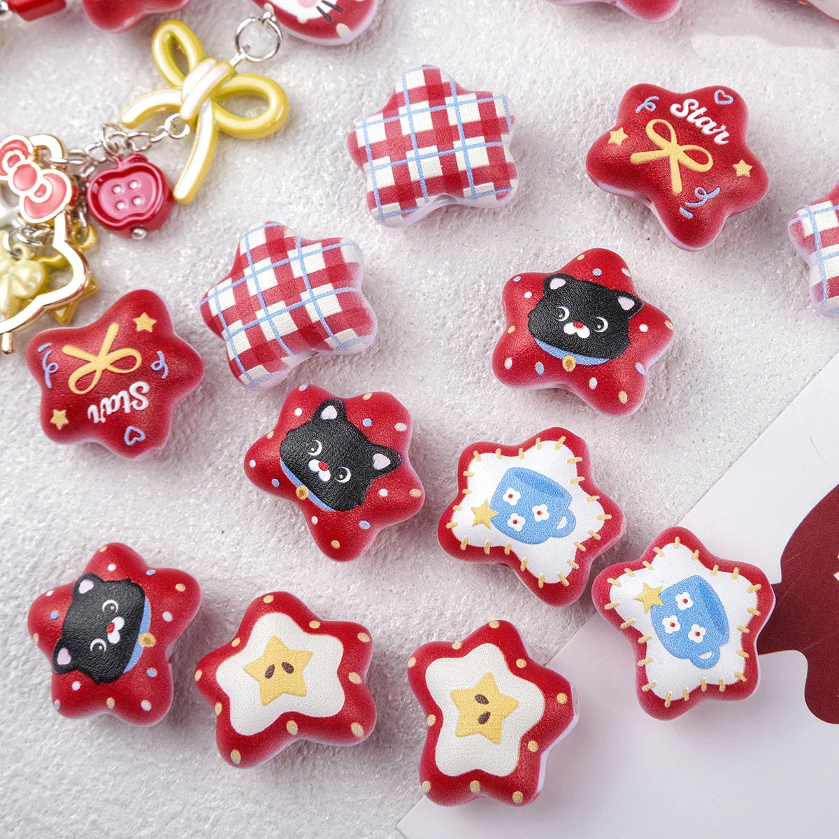 Lucky Red Star Acrylic Beads 20mm Colorful Mixed 20pcs