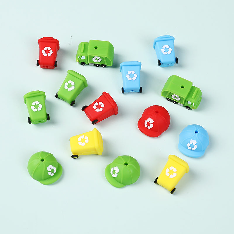 Silicone 3D Focal Beads Sanitation Red Cap Recycling Symbol 6