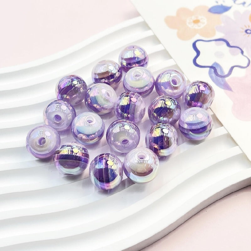 Striped Rainbow Acrylic Beads 16mm Glossy Round 10pcs 8