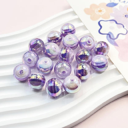 Striped Rainbow Acrylic Beads 16mm Glossy Round 10pcs 8