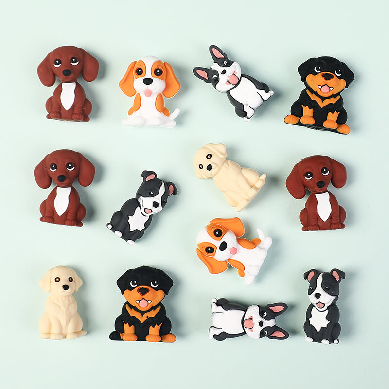 Silicone 3D Focal Beads Puppy Sitting Pose Smiling Face 20pcs 6