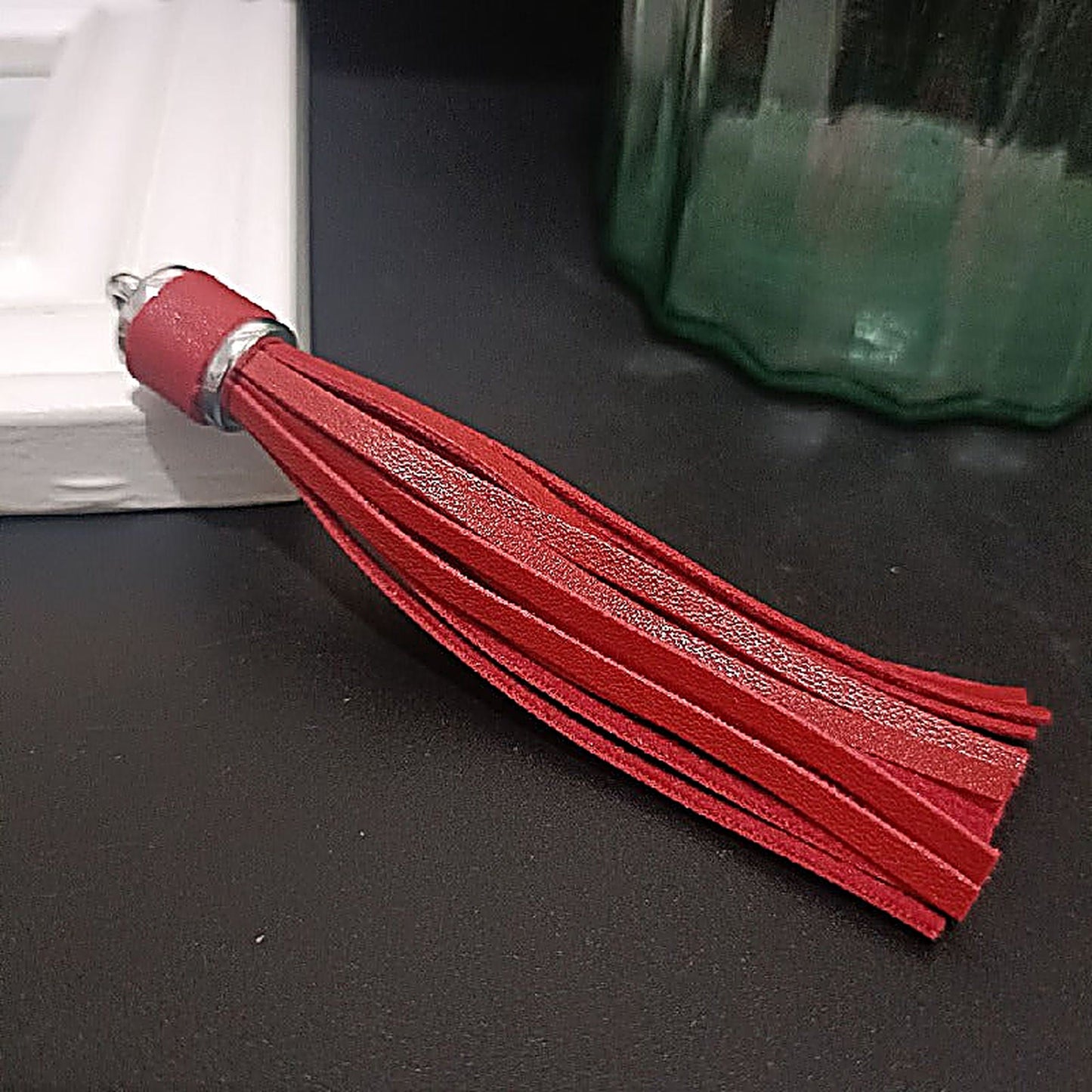 Silver PU Leather Tassel Keychain Metallic 9cm Length - 18 Red