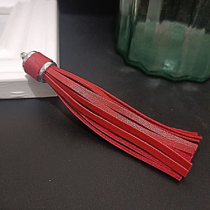 Silver PU Leather Tassel Keychain Metallic 9cm Length - 18 Red