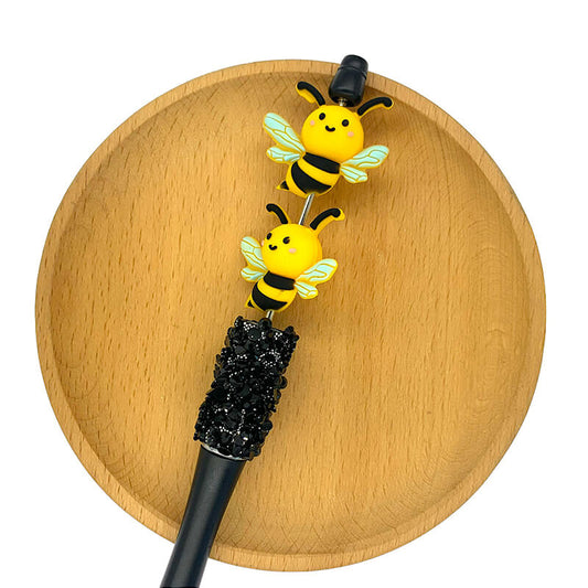 Silicone 3D Focal Beads Bee Smiling Face Wings Spread 2