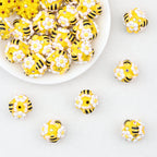 Bee and Flower 20mm Resin Bubblegum Beads Yellow White 10pcs