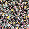 15mm Silicone Beads Grid Smiley Face Print Glossy Finish 50pcs
