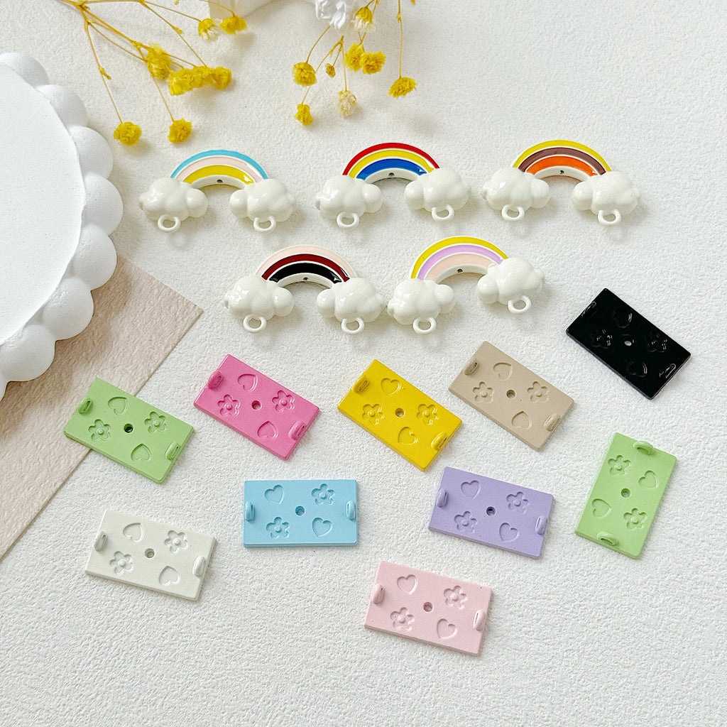 Painted Rainbow and Swing Plate Metal Beads 43mm 28mm Baking Finish 10pcs