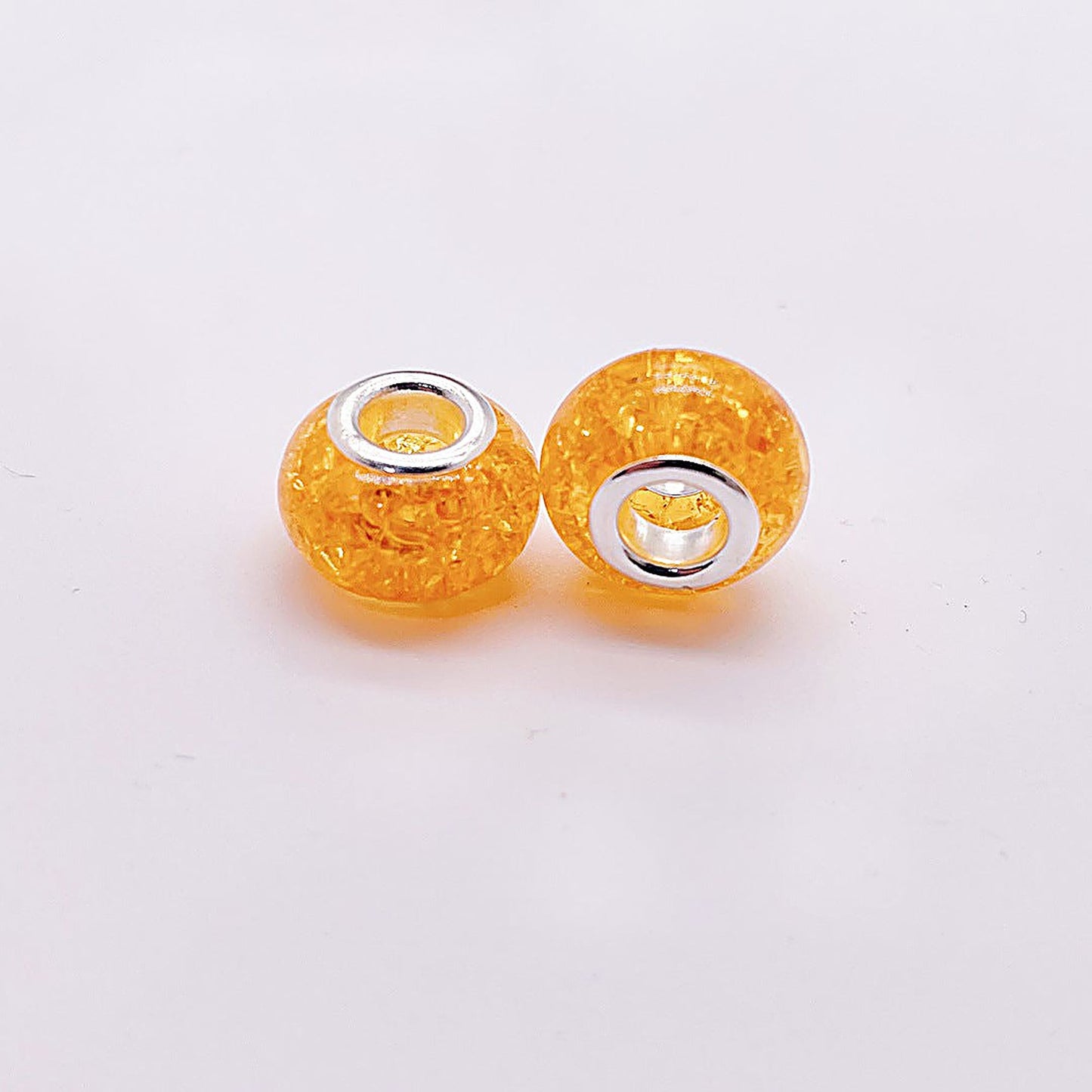 Acrylic Spacer Beads 14mm Crackle Large Hole 50pcs - Orange