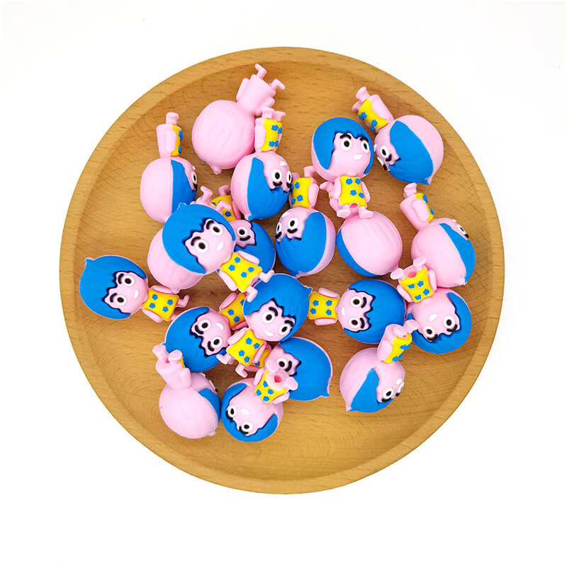 Silicone 3D Focal Beads Inside Out Emotional Little People Bright Blue Hair Floral Dress 2
