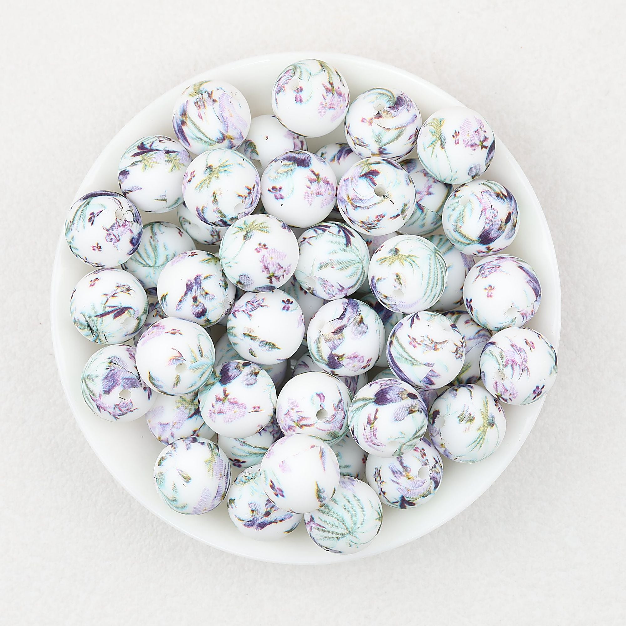 Colorful Floral Pattern 15mm Round Silicone Beads 50pcs - Flower 6