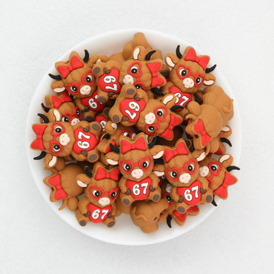 Cute 3D Highland Cow Silicone Focal Beads Red Glasses Bow 20pcs