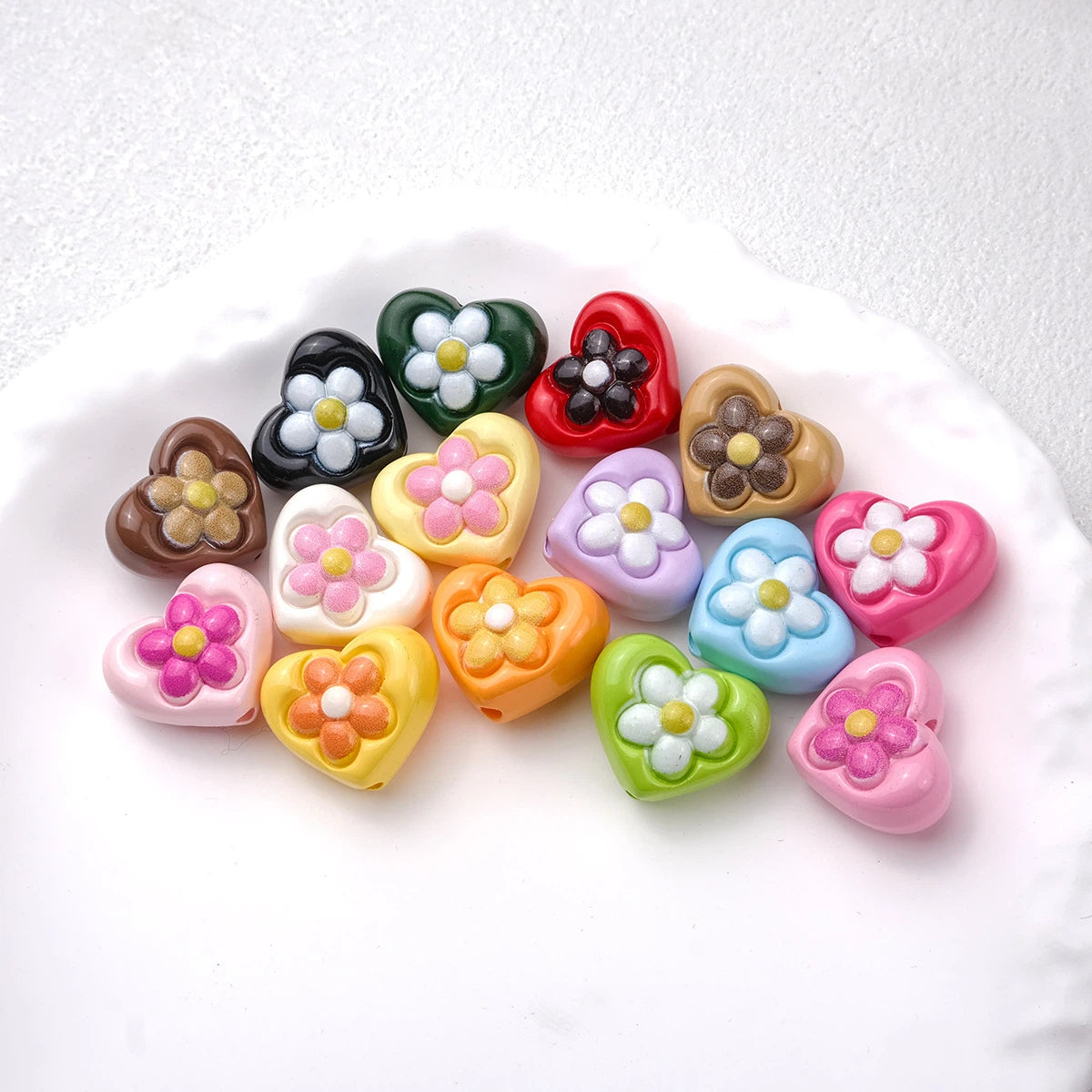 Floral Heart Acrylic Beads 21mm Colorful Mixed 50pcs 2