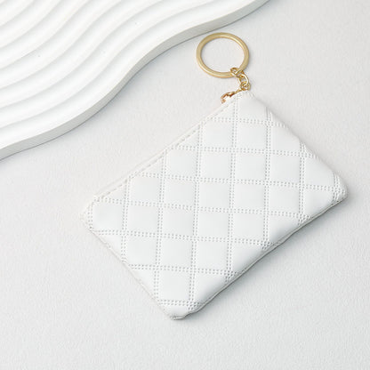Wallet Keychain Coin Purse Plaid Simple Solid Color - White