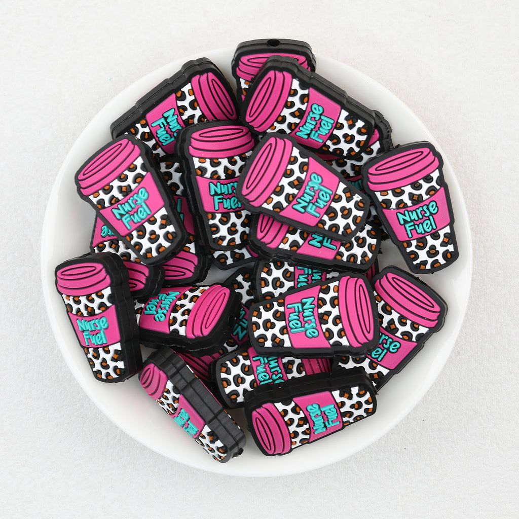  Nurse Leopard Print Beverage Cup Silicone Focal Beads 20Pcs 3