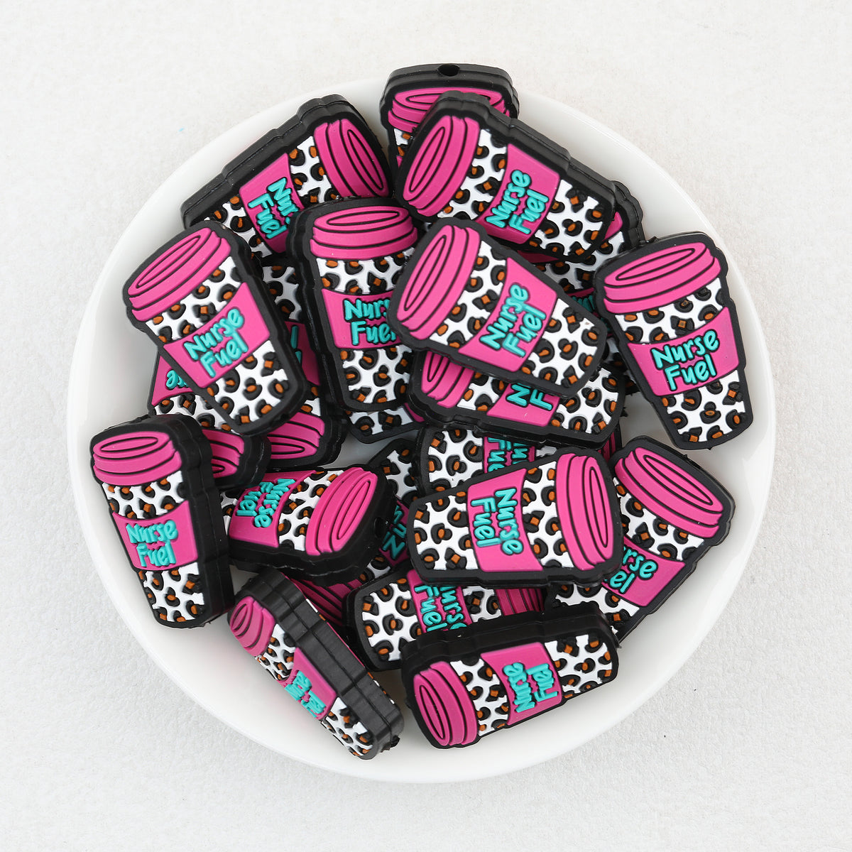 Nurse Leopard Print Beverage Cup Silicone Focal Beads 20Pcs 3