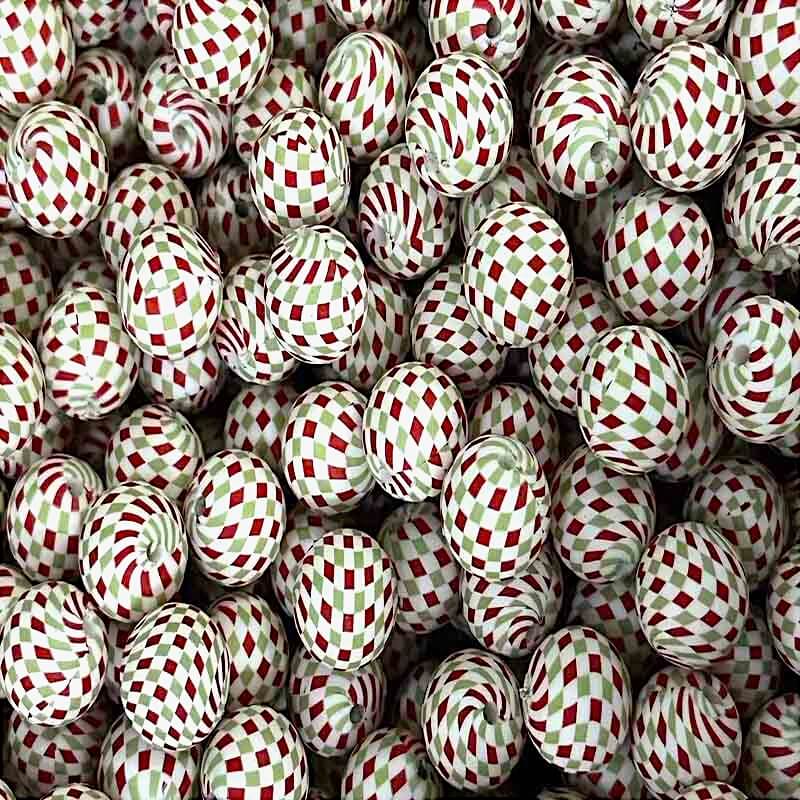 15mm Silicone Beads Color Grid Printed Glossy Finish 50pcs