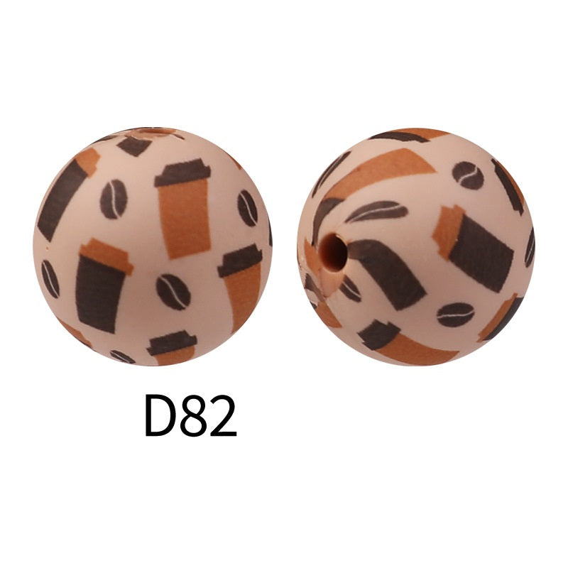 50Pcs 15mm Colored pattern printed silicone beads 84