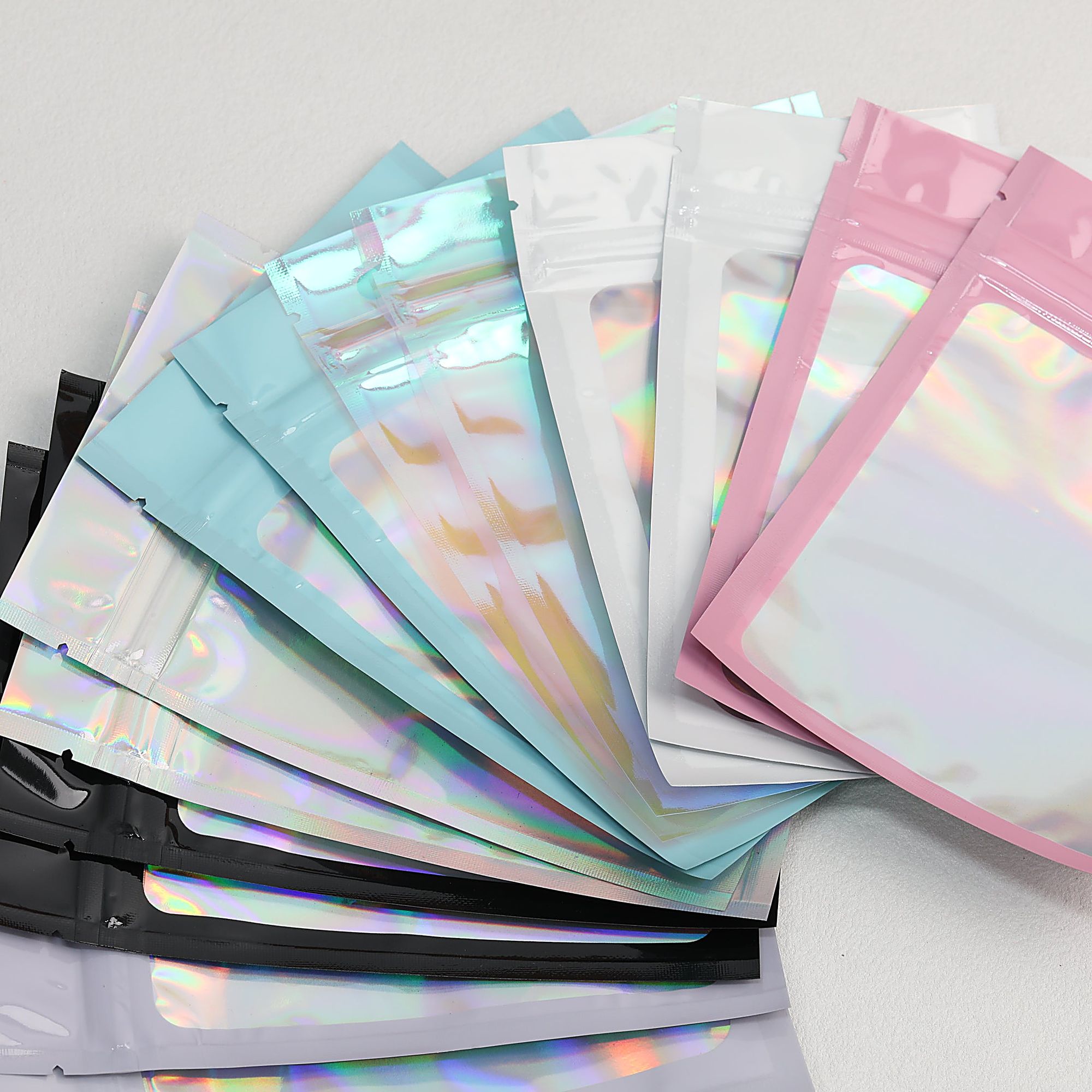 Zip Lock Bags 10.5x15cm Holographic PE Plastic Clear Window 50pcs
