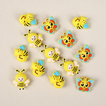Silicone 3D Focal Beads Bee Butterfly Cheerful Faces Vibrant Colors 5