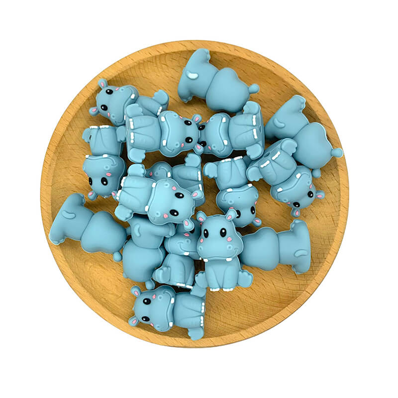 Silicone 3D Focal Beads Hippo Forward Facing Slate Gray 2