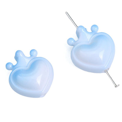 Heart Crown Acrylic Beads 17x19mm Glossy Pastel and Black 8pcs 8