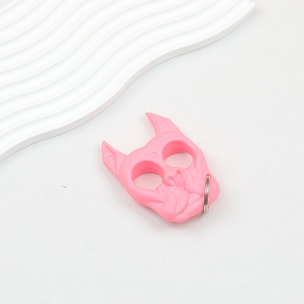 Self Defense Finger Lock Ring Dog Head Keychain Plastic 9x6cm - Pink