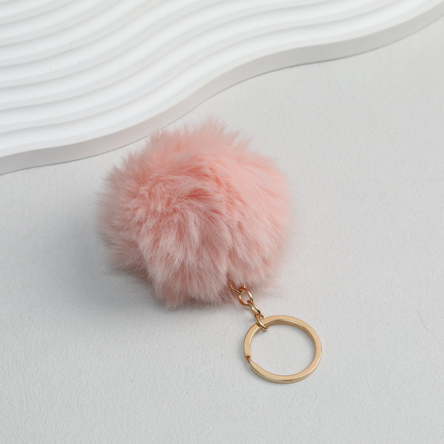 Pom Pom Keychain Plush Violet Faux Fur Ball Gold Ring 8cm