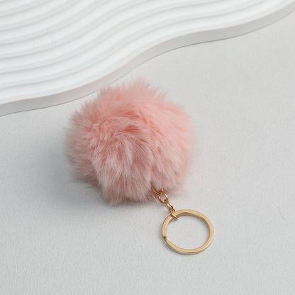 Pom Pom Keychain Plush Violet Faux Fur Ball Gold Ring 8cm