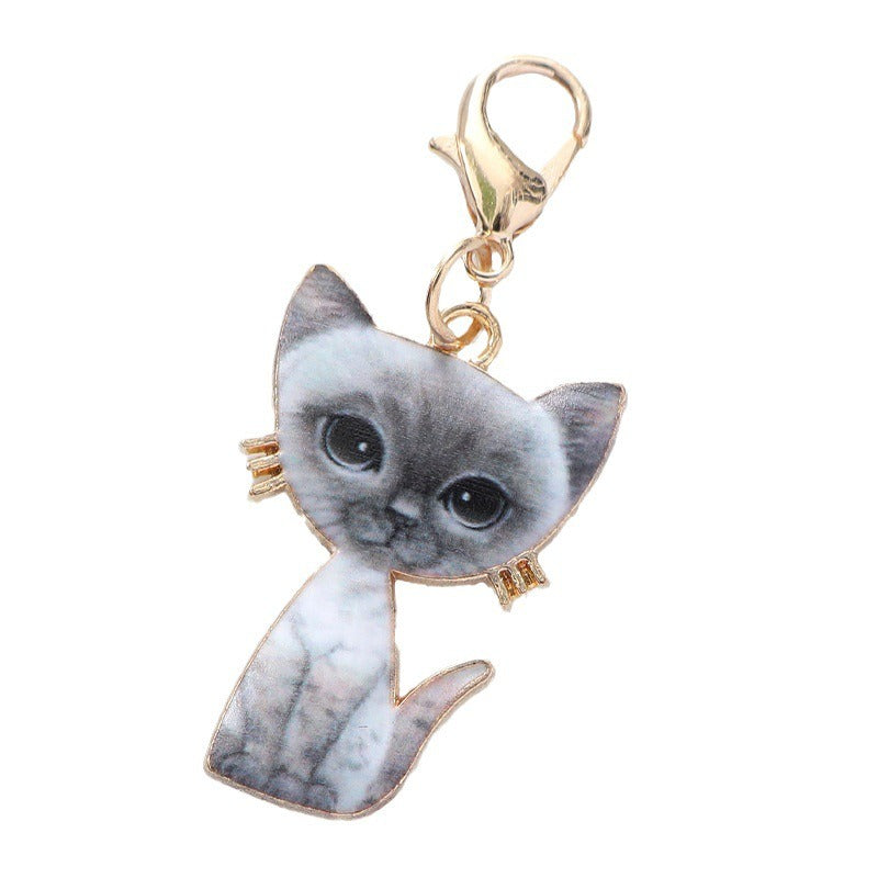 Metal Cartoon Cat Keychain Gold Outline Pastel Colors 5