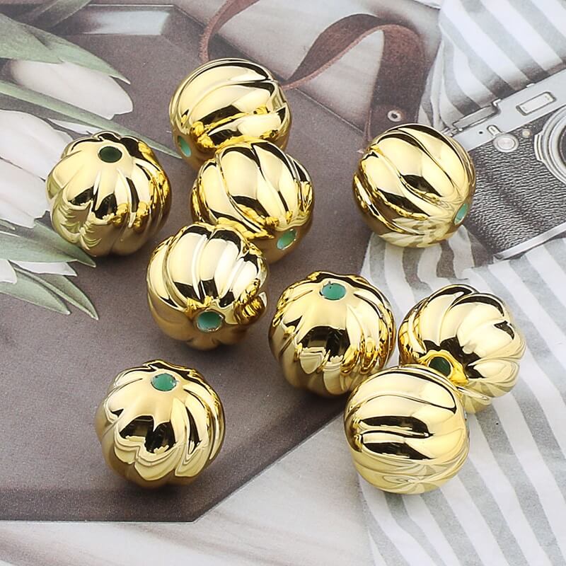 Christmas Printed Round Acrylic Beads 16mm Gold Pumpkin Design