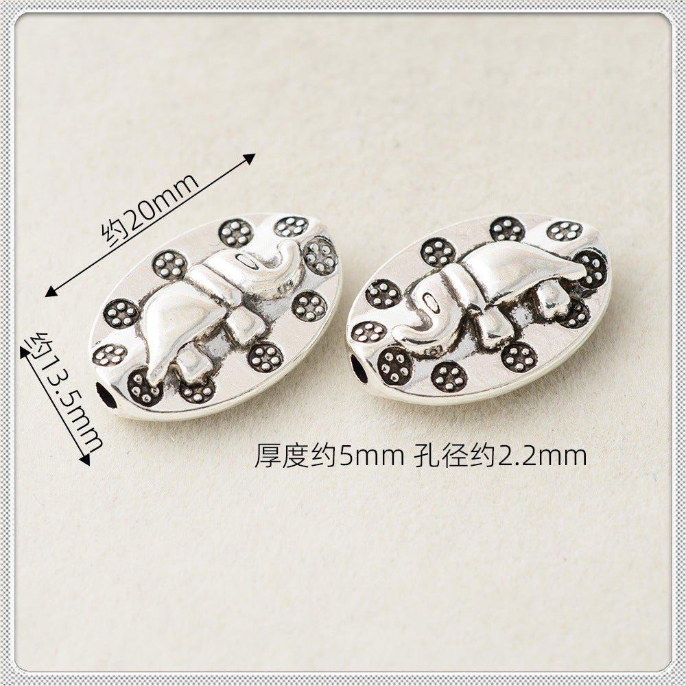 Oval Metal Beads 11.6mm 20mm Auspicious Elephant Bright Silver Alloy 100pcs 5