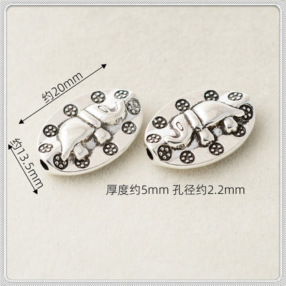 Oval Metal Beads 11.6mm 20mm Auspicious Elephant Bright Silver Alloy 100pcs 5