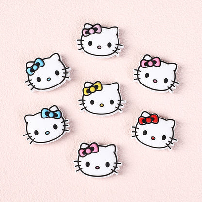 Silicone Focal Beads KT Cat Head With Pink and Red Bow 20pcs