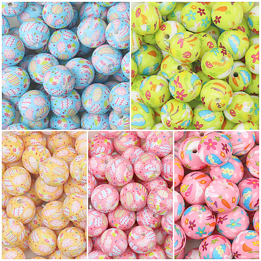 Easter Pattern 15mm Silicone Beads Printed Design 50pcs