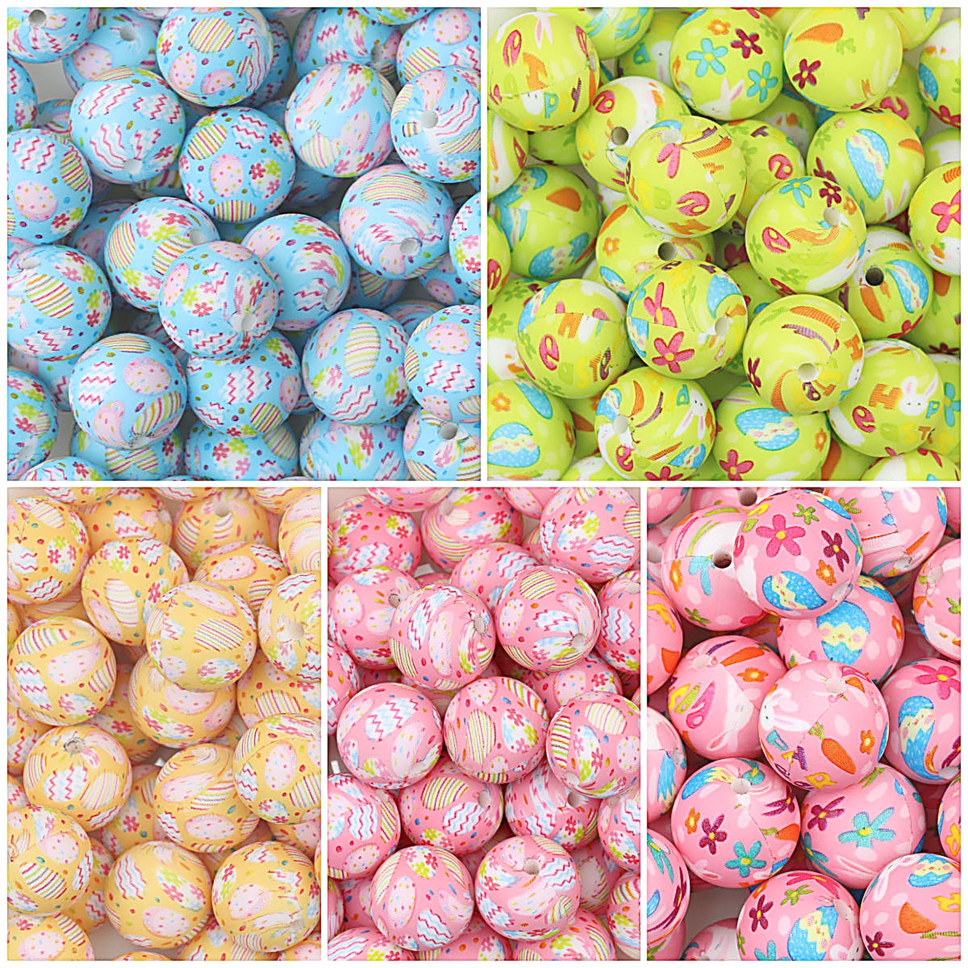 Easter Pattern 15mm Silicone Beads Printed Design 50pcs