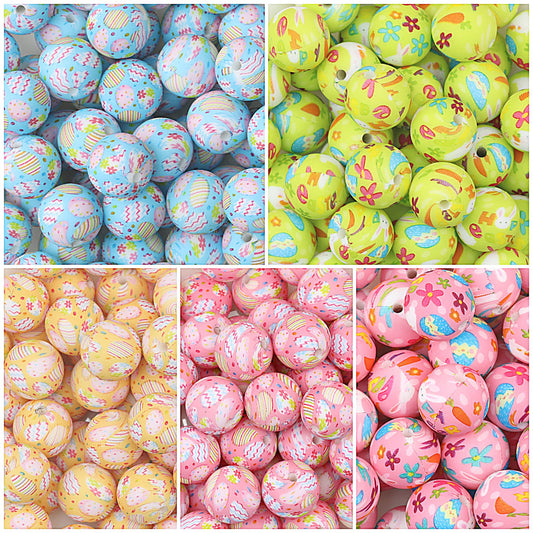 Easter Pattern 15mm Silicone Beads Printed Design 50pcs