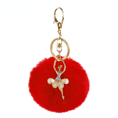 Pom Pom Keychain Alloy Ballet Girl Gold Tone with Rhinestones 6
