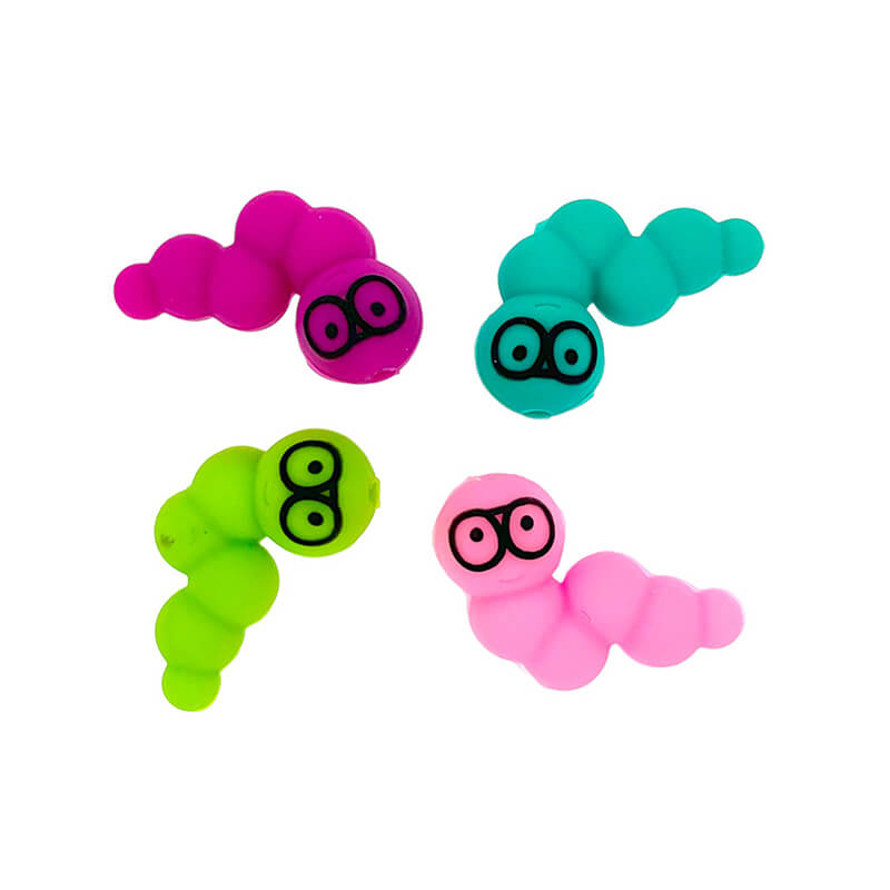 Silicone 3D Focal Beads Bookworm Caterpillar Wearing Quirky Glasses