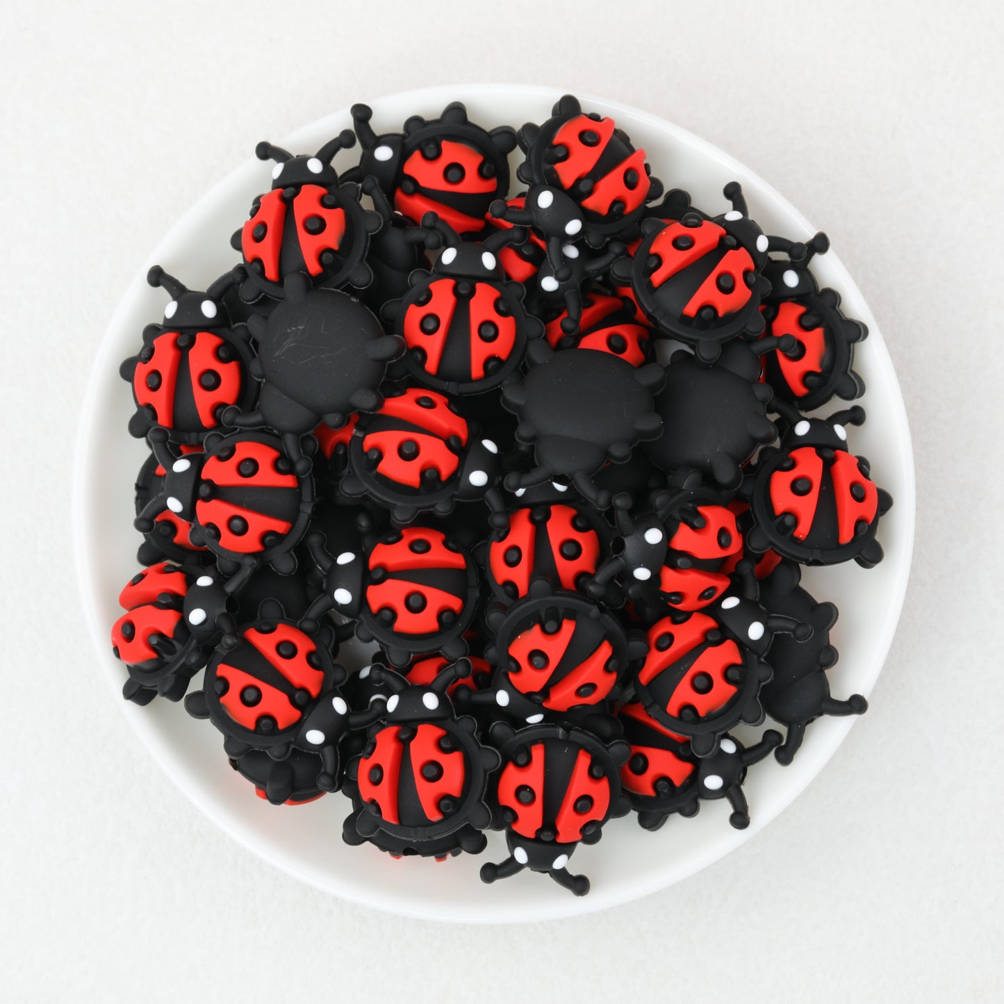Silicone 3D Ladybug Focal Beads Red and Black 20pcs 2