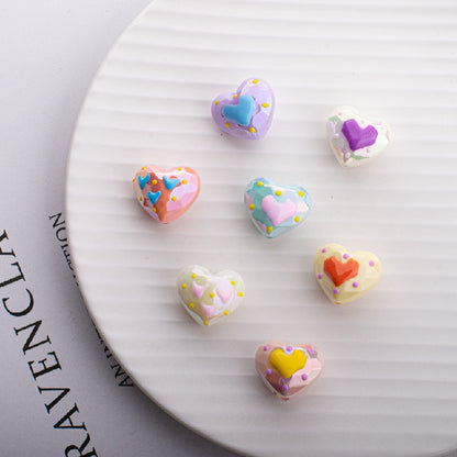 Hand Drawn Acrylic Heart Beads 19.4x17mm Pastel Faceted 5pcs